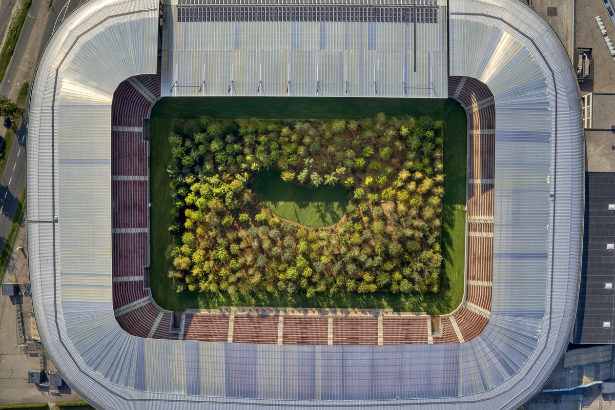 klaus littmann artist for forest the unending attraction of nature installation football stadium worthersee klagenfurt austria art intervention 2019 