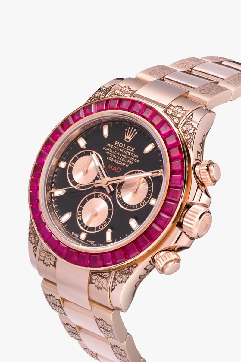 mad paris red rolex daytona ruby sapphire 40 mm watch 115000 usd dollars rose gold tone finish bezel customized dial 