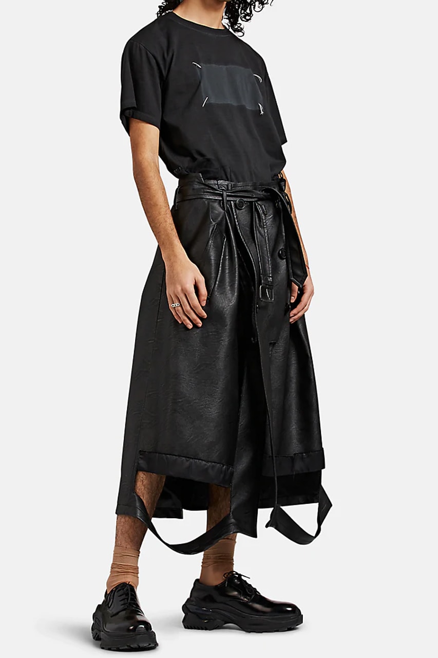 maison margiela deconstructed trench coat style leather shorts black colorway fall 2019 belted john galliano 