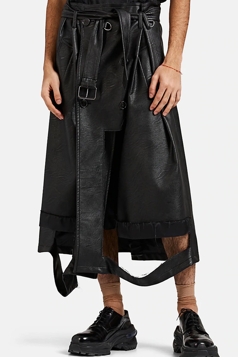 maison margiela deconstructed trench coat style leather shorts black colorway fall 2019 belted john galliano 