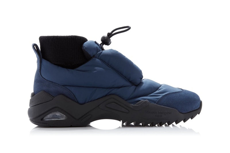 maison margiela puffer coat sneakers navy suede trimmed polyester release fall 2019 toggle drawstring sock lining 