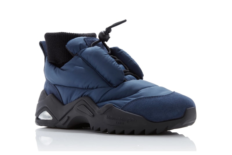 maison margiela puffer coat sneakers navy suede trimmed polyester release fall 2019 toggle drawstring sock lining 