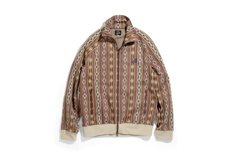 Needles Track Jacket Poly Jacquard diamond zebra tribal vertical stripes animal prints olive sporty casual beige steve mcqueen papillion high collar keizo shimizu