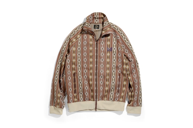 Needles Track Jacket Poly Jacquard diamond zebra tribal vertical stripes animal prints olive sporty casual beige steve mcqueen papillion high collar keizo shimizu