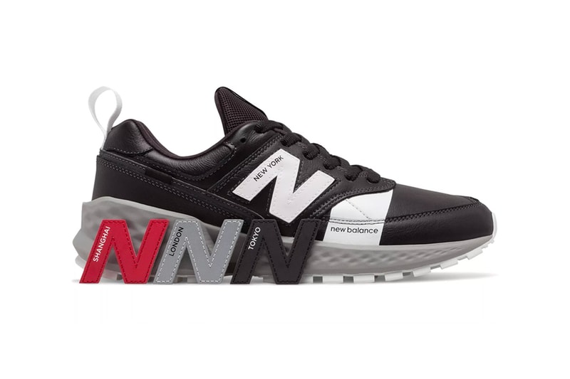 New Balance 574S "Flight Path" Release Info Interchangeable logos cities new york shanghai london tokyo NB "N Logo" black/white red grey 