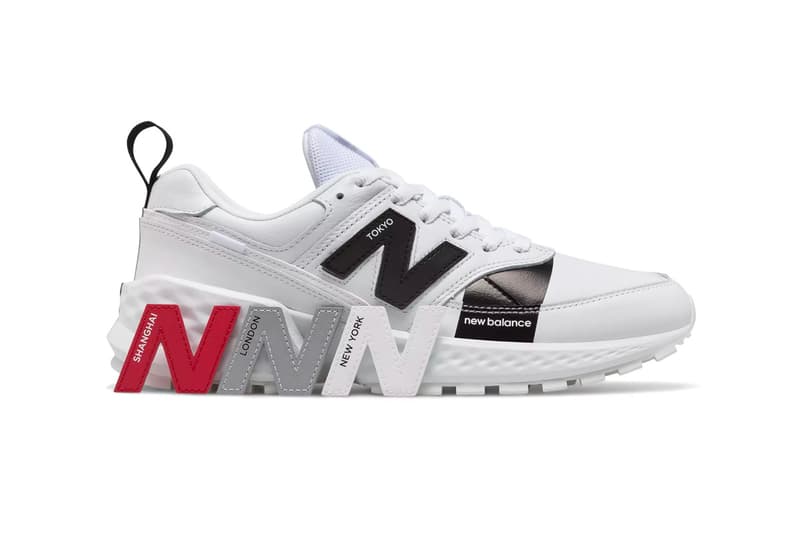 New Balance 574S "Flight Path" Release Info Interchangeable logos cities new york shanghai london tokyo NB "N Logo" black/white red grey 