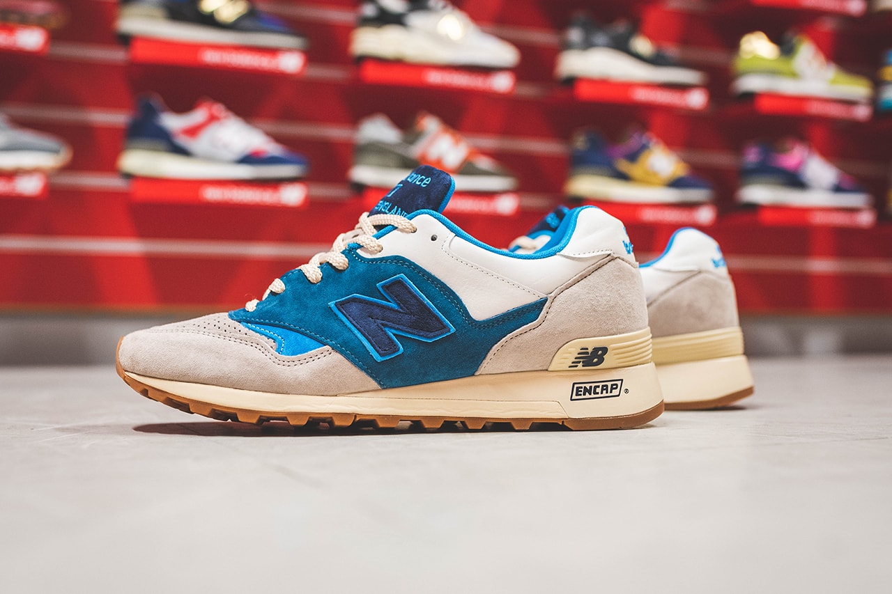 hanon new balance m577 flimby legend sneaker footwear release buy cop purchase made in england grey blue marine information details