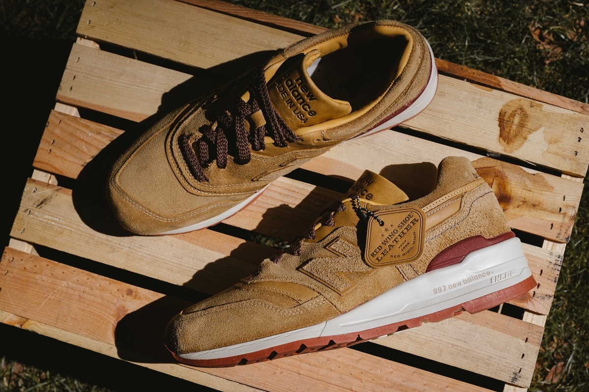 New Balance Red Wing Shoes M997 closer look release info sneakers brown leather suede tan 2019 september purchase cost pics pictures pic image images footwear where to buy price