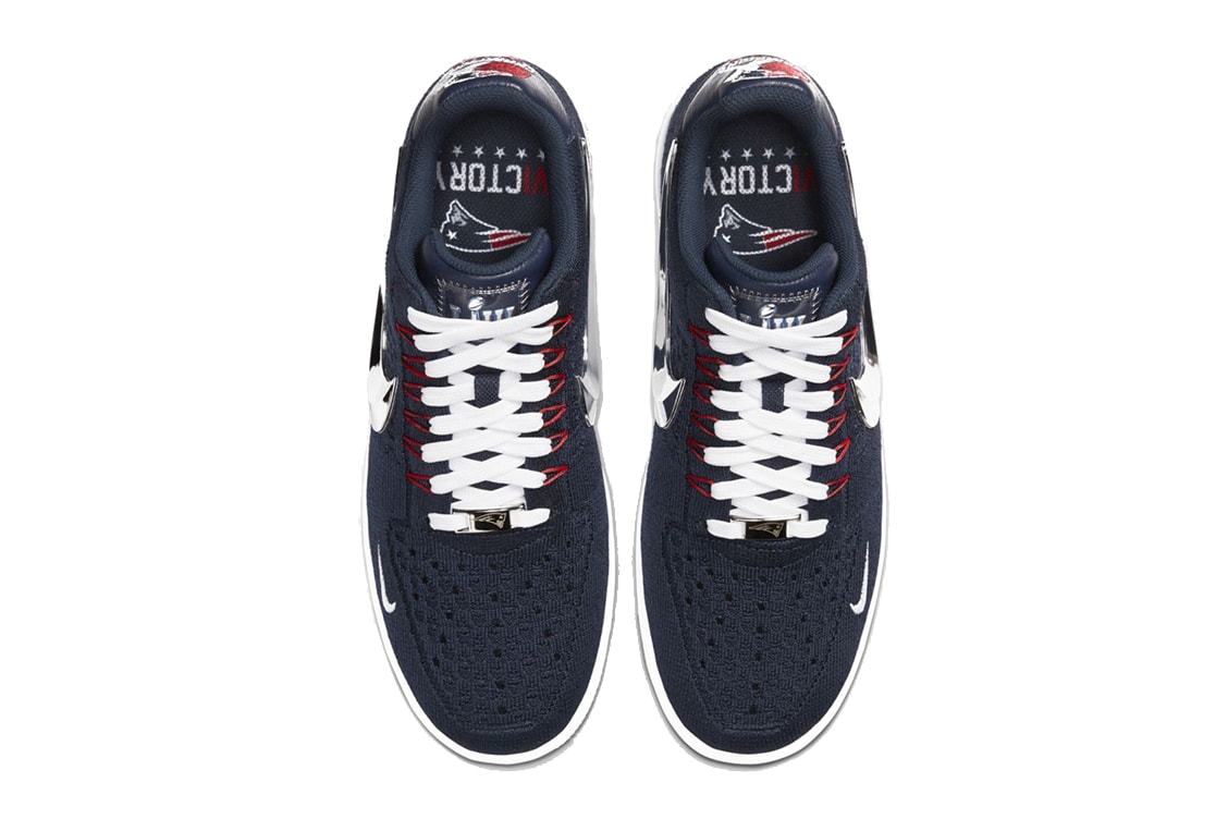 new england patriots nike air force 1 6x super bowl champions liii 53 ultra flyknit lowblue red silver lombardi trophy los angeles rams