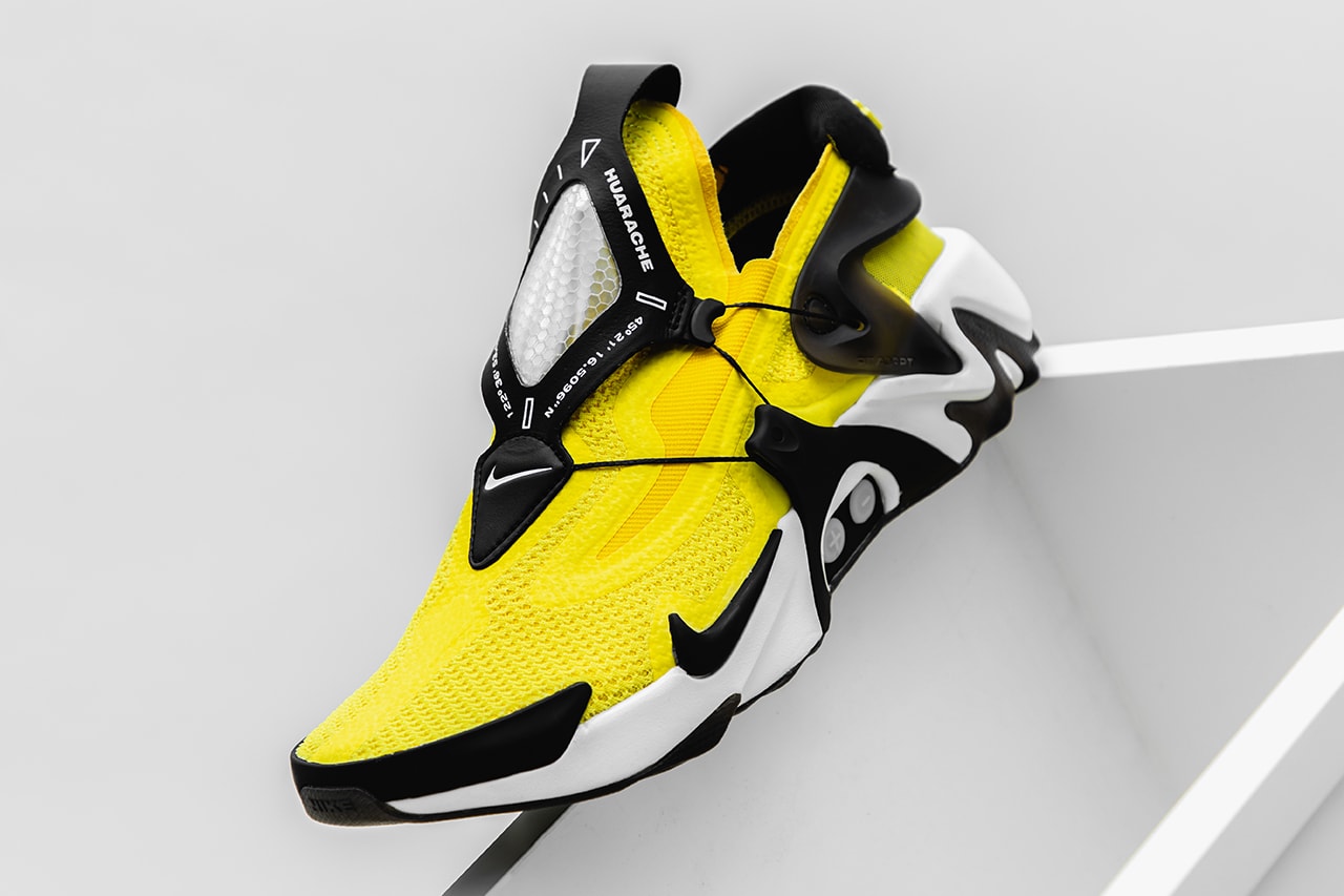 Nike Adapt Huarache "Opti-Yellow" Closer Look On Foot Video Watch Online YouTube Editorial Pictures Technology Sneaker Shoe Power Lacing System LED Lighting
