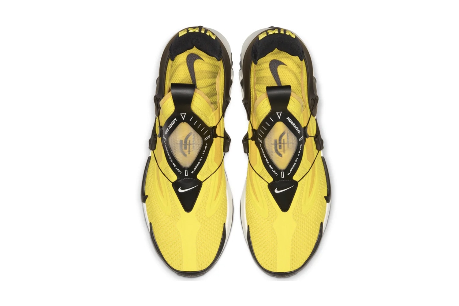 Nike Adapt Huarache Air Huarache Official Images & Release Info "White/Black" "Opti-Yellow" power lacing footwear sneakers release app back to the future shoes 