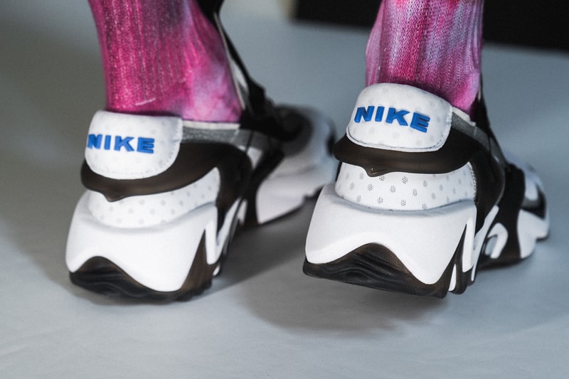 Nike Adapt Lacing Huarache On-Feet, Closer Look self white blue colorway release info drop buy technology