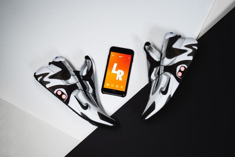 Nike Adapt Lacing Huarache On-Feet, Closer Look self white blue colorway release info drop buy technology
