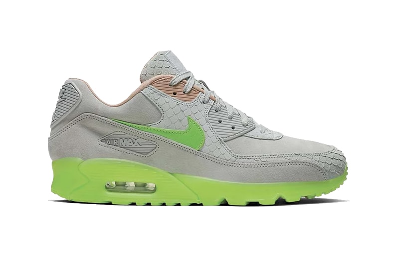 Nike Air Max 90 Premium Pure Platinum Electric Green footwear sneaker bio beige scale suede nubuck shoes retro air unit sole neon fluorescent
