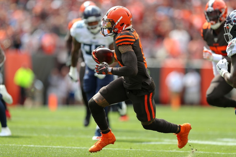 Odell Beckham Jr 350K 350000 Richard Mille Watch During Game Flex Football NFL Tennessee Titans in field on Cleveland browns 1 one