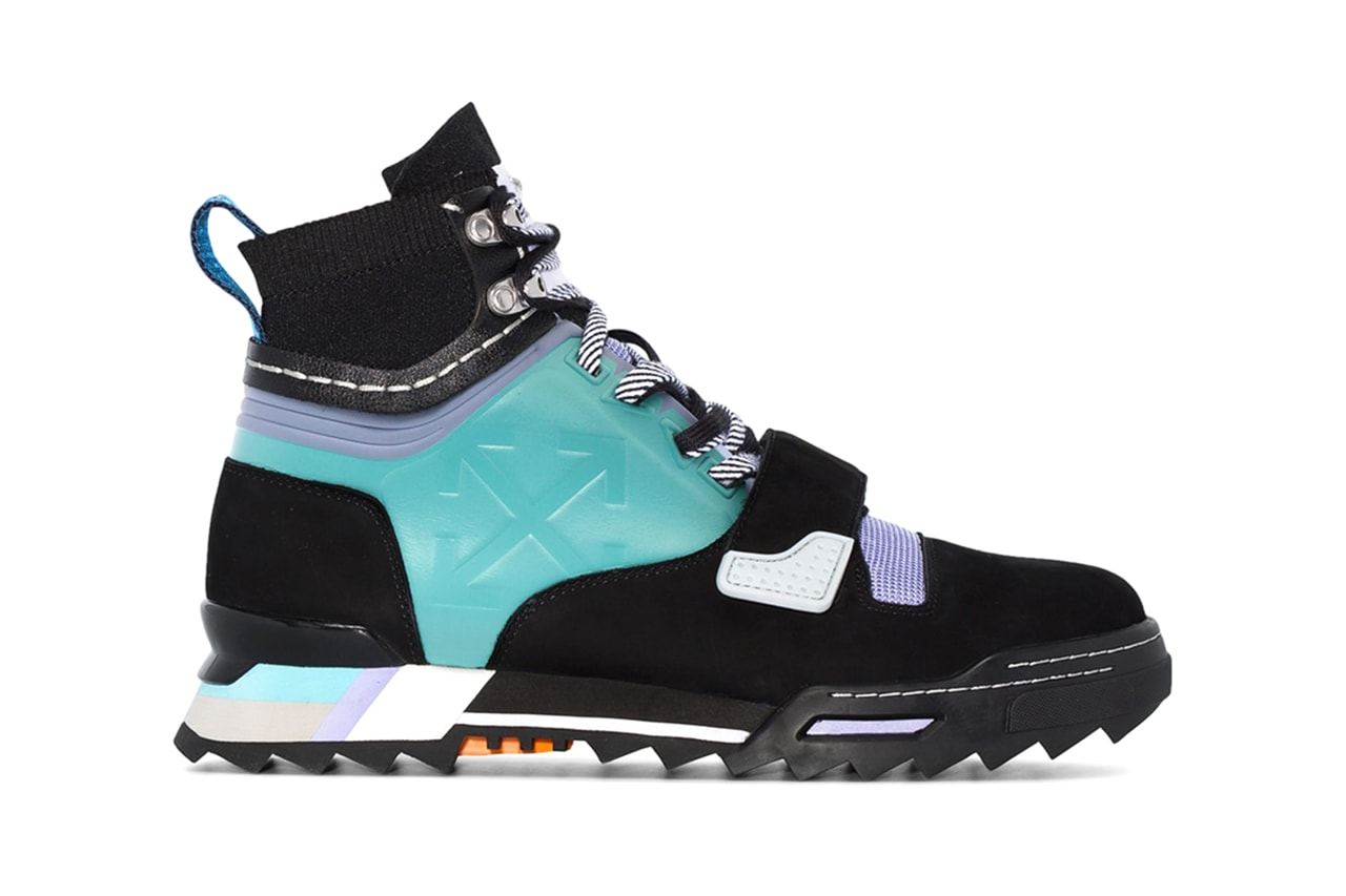 Off-White™ Black Blue Leather Hiking Sneakers Purple Color-Blocked "Made on earth, designed on a plane"