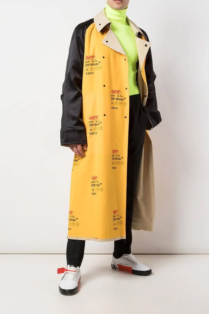 Off-White™ Monogrammed Industrial Coat Release Info the webster buy now drop date price virgil abloh yellow black monogram-print cotton satin viscose 