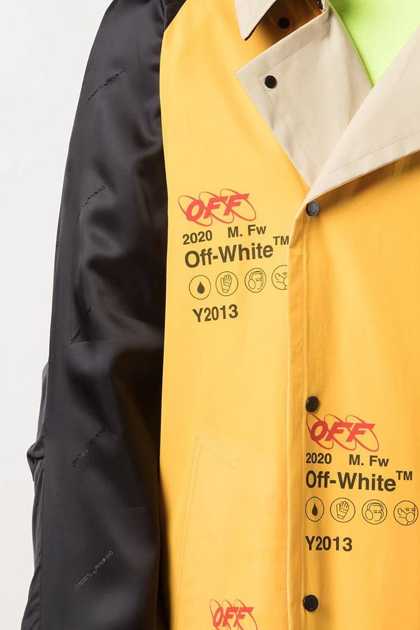 Off-White™ Monogrammed Industrial Coat Release Info the webster buy now drop date price virgil abloh yellow black monogram-print cotton satin viscose 