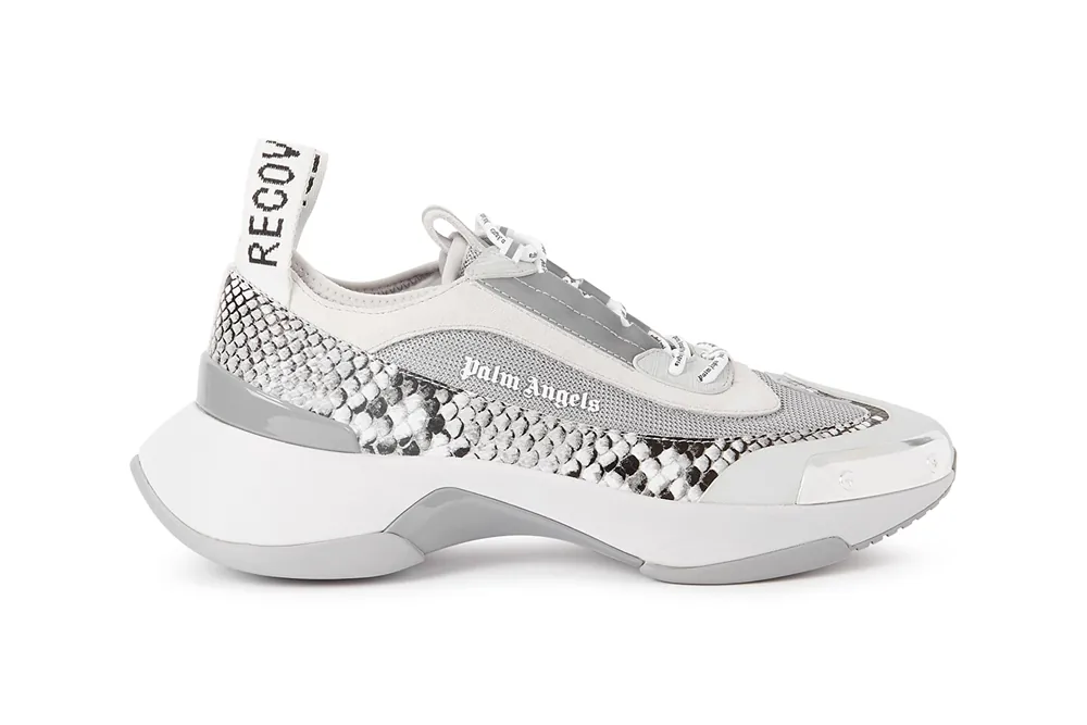 white snake print trainers