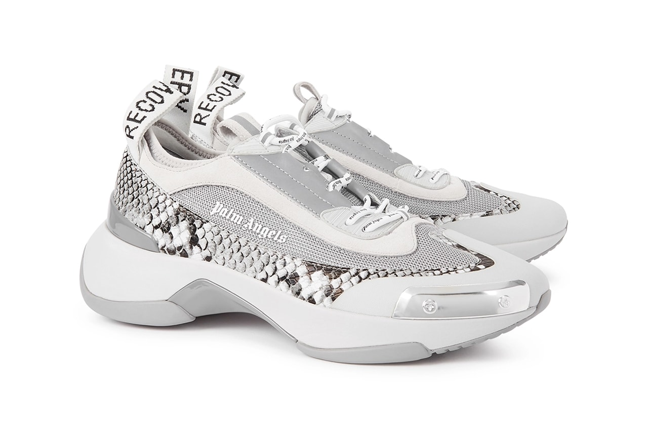 palm angels recovery panelled paneled leather snake print sneakers release date fall 2019 neoprene mesh reflective trim silver tone metal 