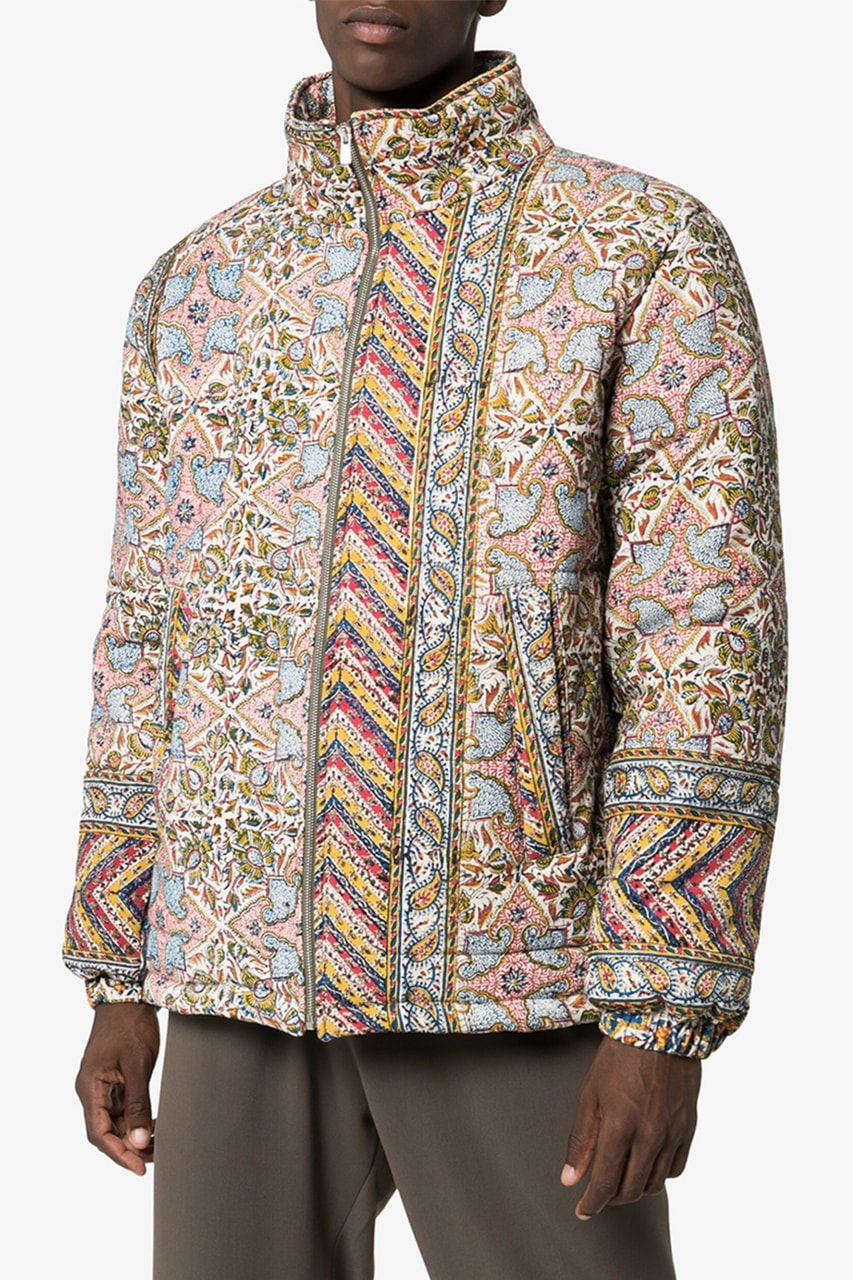 Paria Farzaneh Iranian Print Quilted Jacket Neutral Print Detail Zip Hooded Jacket tile pattern paisley floral chevron vibrant colorful heritage beige