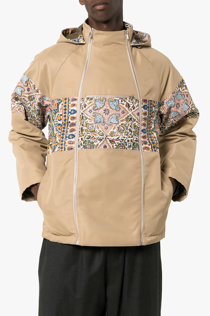 Paria Farzaneh Iranian Print Quilted Jacket Neutral Print Detail Zip Hooded Jacket tile pattern paisley floral chevron vibrant colorful heritage beige