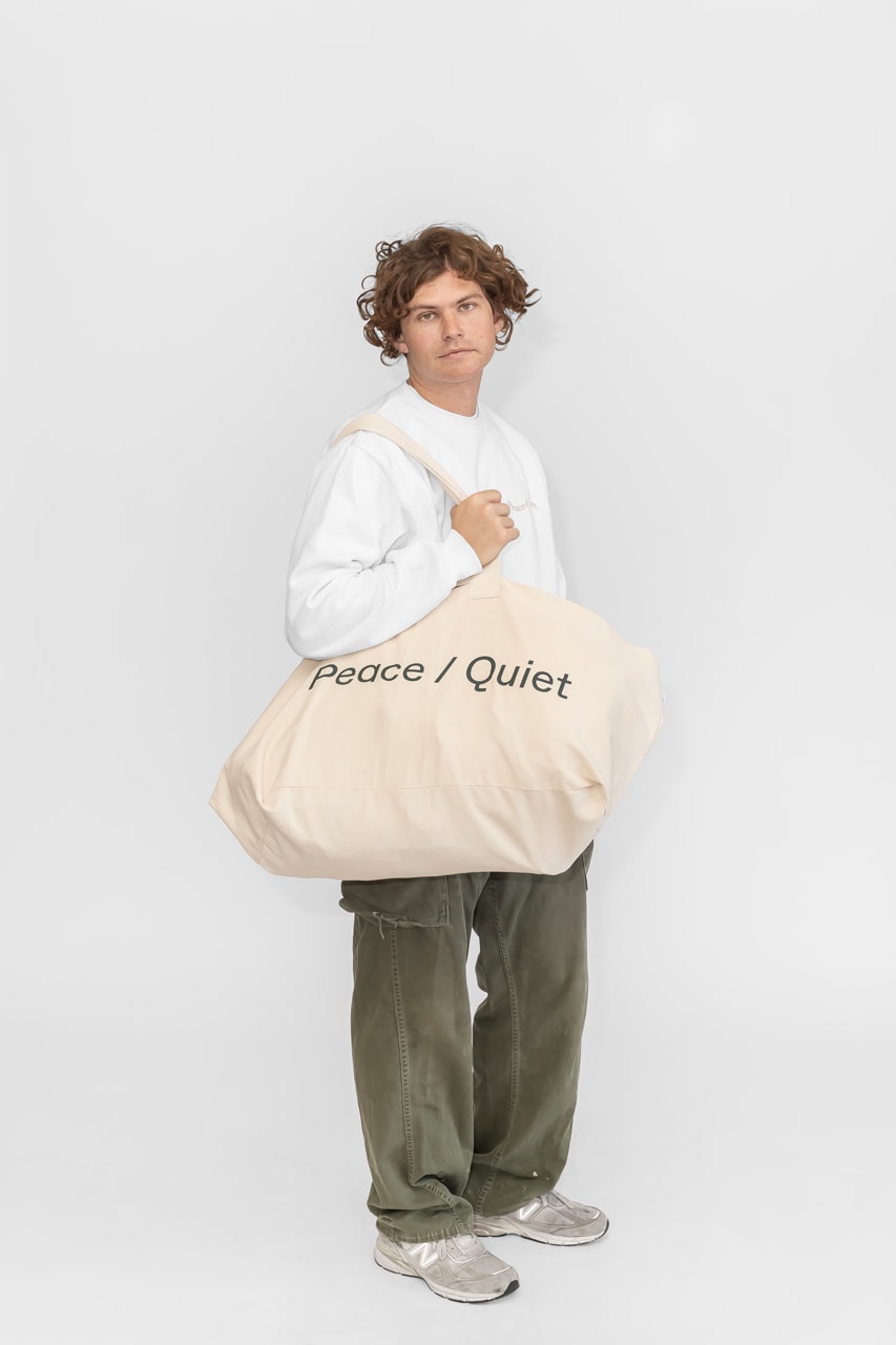 Peace & Quiet Fall Capsule Collection Crewneck Sweatpants T-shirts Long sleeves Shorts Pants Tote Bags Natural Green White 