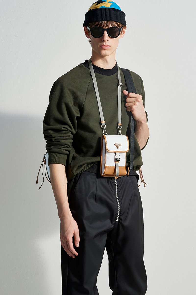 prada escape selfridges apparel sneakers camouflage shirts boots accessories water bottles outdoor practical themed design store space first look buy cop purchase