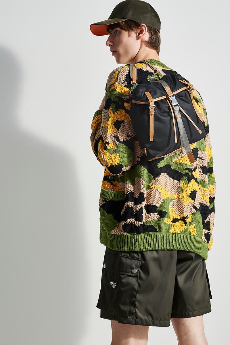prada escape selfridges apparel sneakers camouflage shirts boots accessories water bottles outdoor practical themed design store space first look buy cop purchase