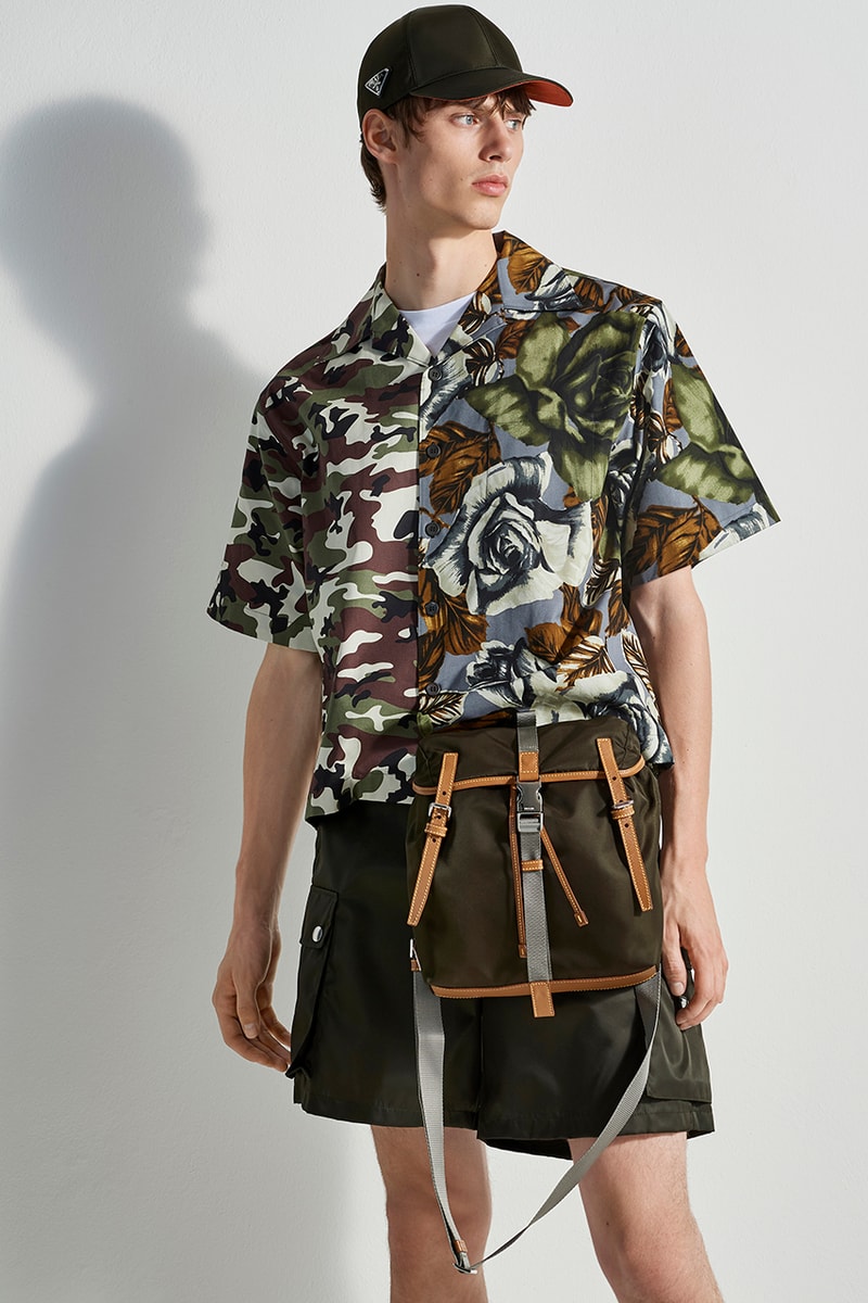 prada escape selfridges apparel sneakers camouflage shirts boots accessories water bottles outdoor practical themed design store space first look buy cop purchase