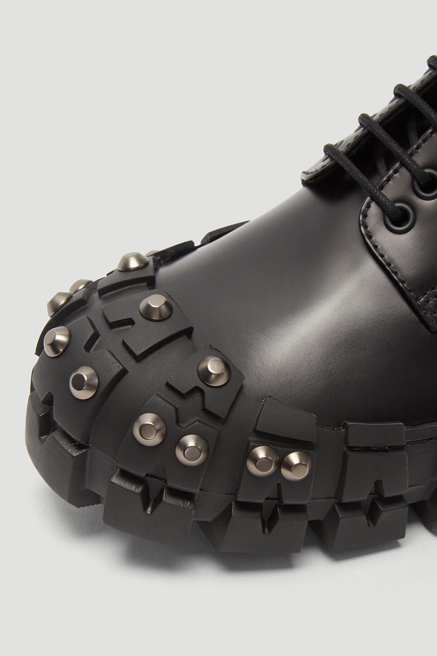 prada studded brushed leather shoes in black release shop fall 2019 chunky footwear rubber sole  