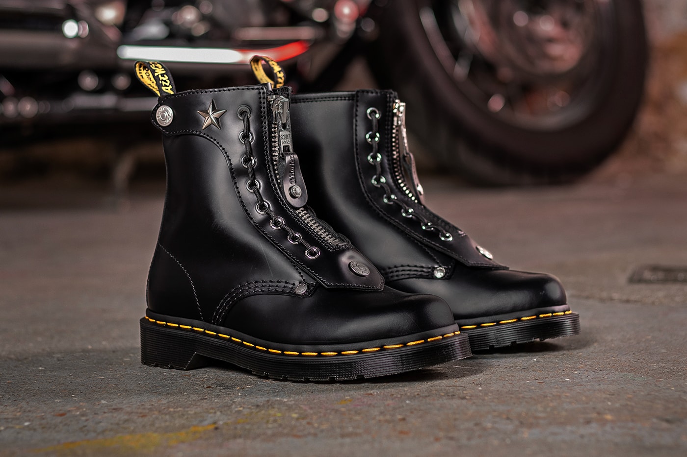 Schott NYC Dr. Martens 1460 1490 Boot Release boots footwear shoes leather star studs collaboration leather jacket biker