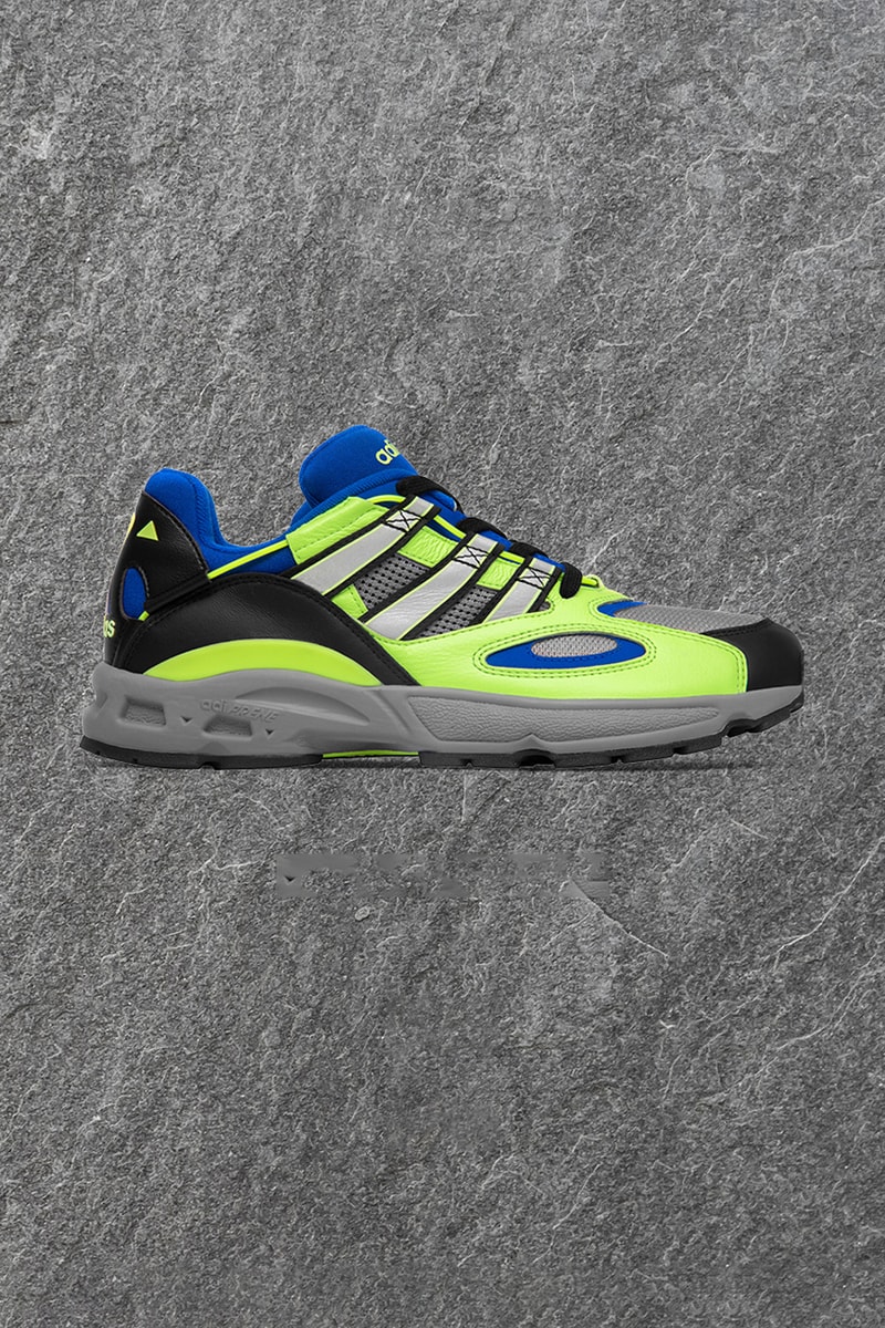 Size? Exclusive adidas Originals LXCON '94 Release Information Cop Online In Store Announcement First Look Three Stripes OG Sneaker Shoe Footwear Blue White Black Green Hi Vis AdiPRENE Torsion EVA 