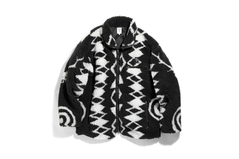 South2 West8 Jacquard Fleece Jacket red black white blue green olive native americana motifs deer nepenthes keizo shimizu zip up outerwear