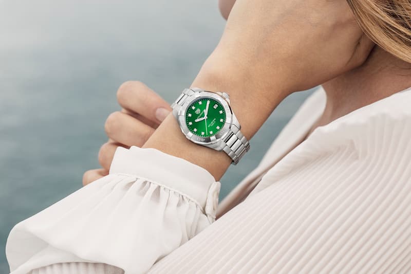 TAG Heuer Aquaracer Collection Emerald Green Dials Ladies Gents 43 mm 32 mm Stainless Steel