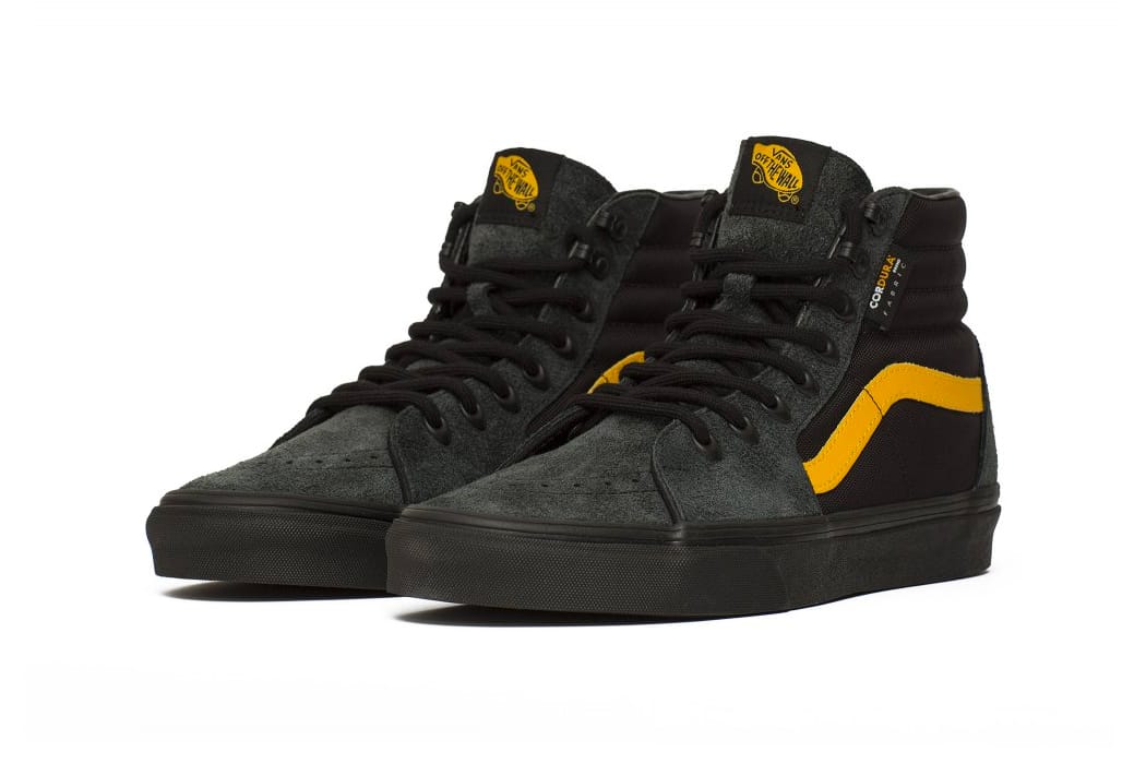 black and yellow high top vans