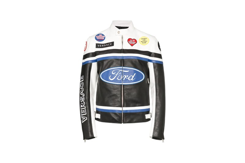 Versace Continues Luxe Ford Logo Capsule With Leather Biker Jacket