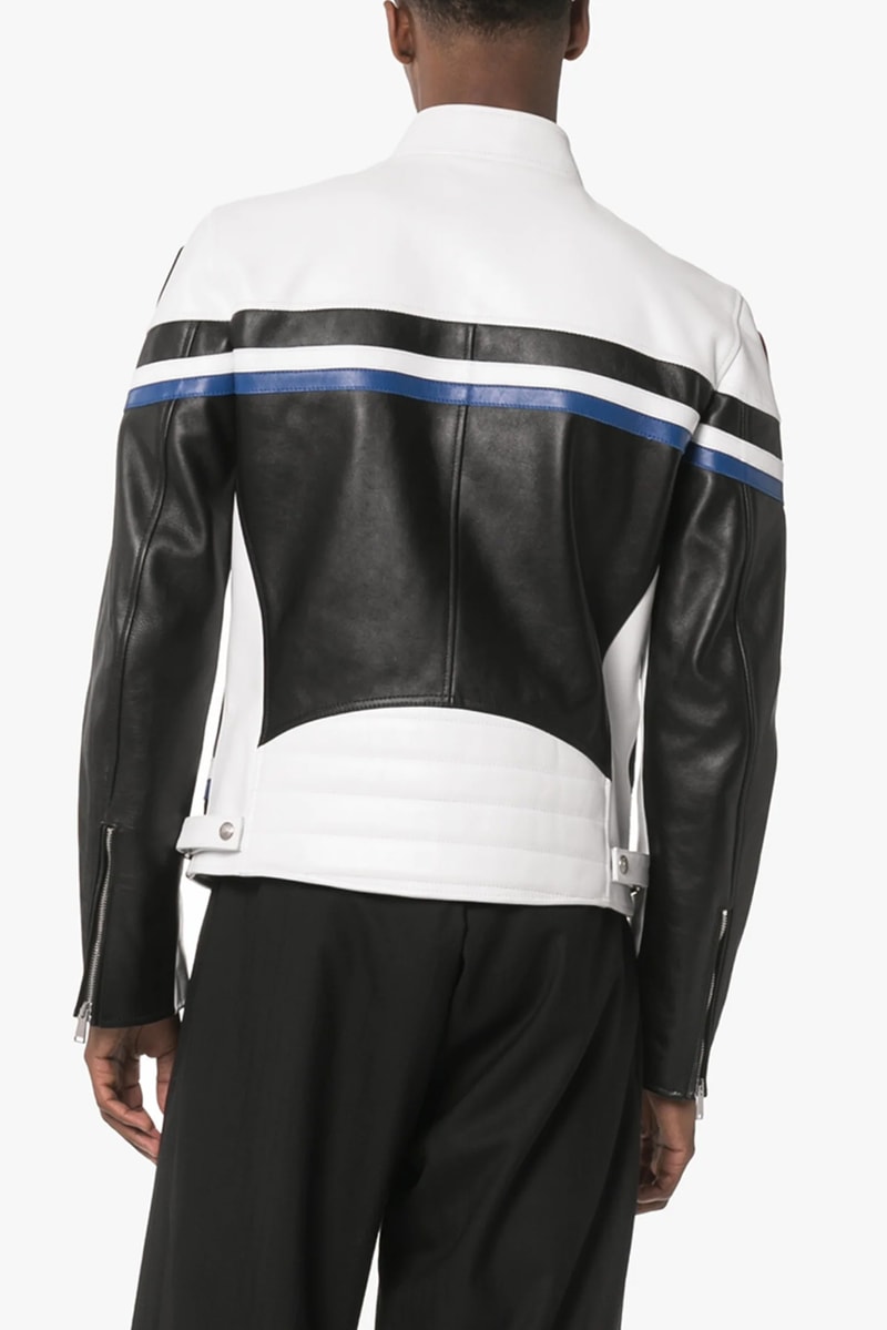 versace ford two-tone race logo biker jacket print cotton shirt straight leg jeans browns exclusive capsule release fall 2019 