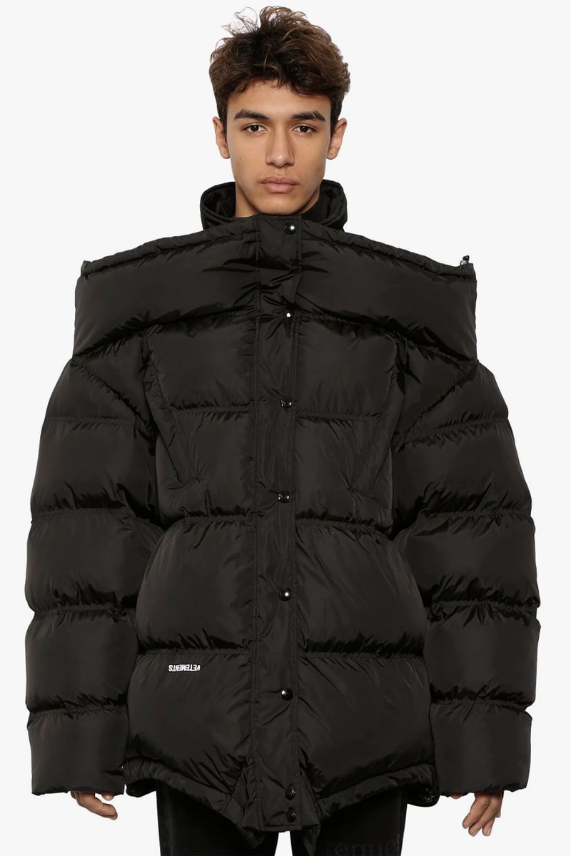 Vetements "Upside-Down" Down Jacket With Logo Patch Release Information Fall Winter 2019 Runway Piece Demna Gvaslia "Parental Advisory Explicit Content" Puffer