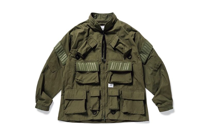 WTAPS Modular Jacket Olive Drab black multi pocket 10 flap velcro hazard stripes hood d can double zip fastening standing collar m 51 military