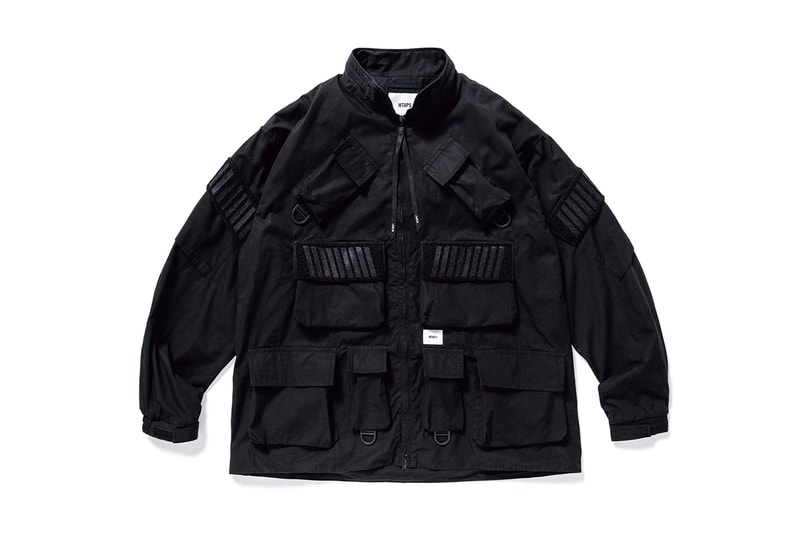 WTAPS Modular Jacket Olive Drab black multi pocket 10 flap velcro hazard stripes hood d can double zip fastening standing collar m 51 military