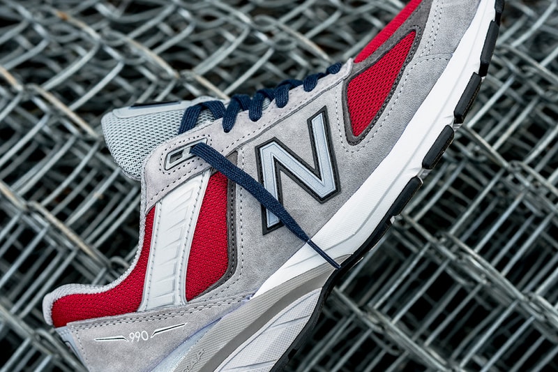 YCMC x New Balance 990v5 Release Information "Loyalty" Grey Pigskin Suede Upper Dark Overlays Red Mesh Blue Laces ENCAP Sole Unit Collaboration Footwear Sneaker Retro Design