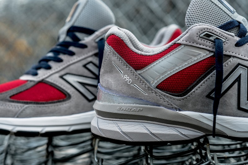 YCMC x New Balance 990v5 Release Information "Loyalty" Grey Pigskin Suede Upper Dark Overlays Red Mesh Blue Laces ENCAP Sole Unit Collaboration Footwear Sneaker Retro Design