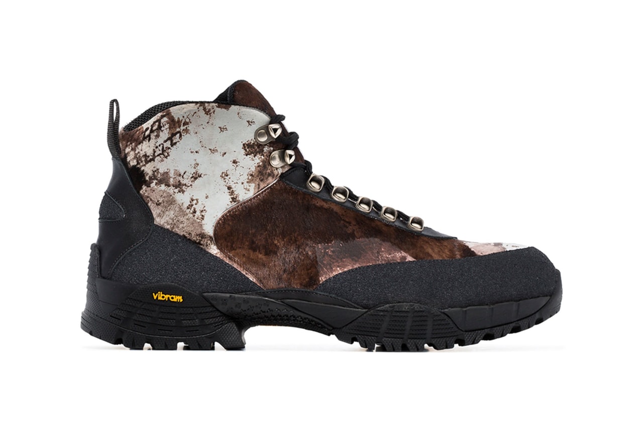 1017 ALYX 9SM Camo Pony Skin Boot Release Brown Black Leather Pony Fur Vibram Sole