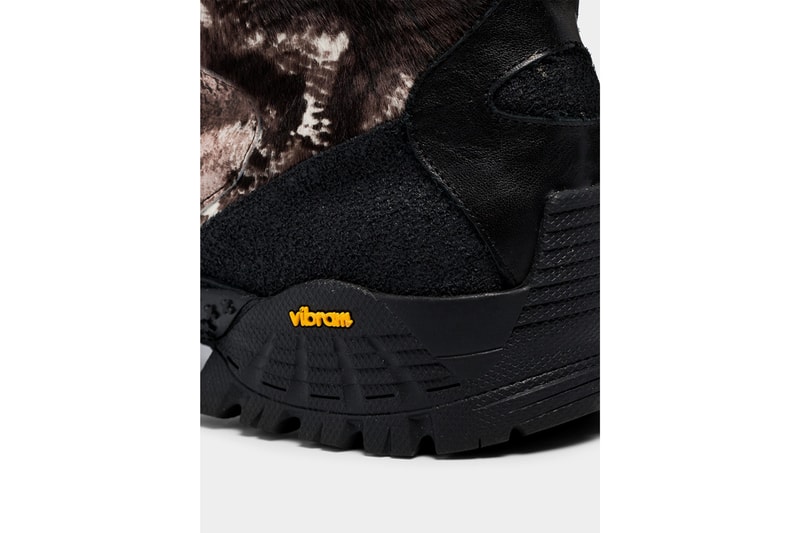 1017 ALYX 9SM Camo Pony Skin Boot Release Brown Black Leather Pony Fur Vibram Sole 