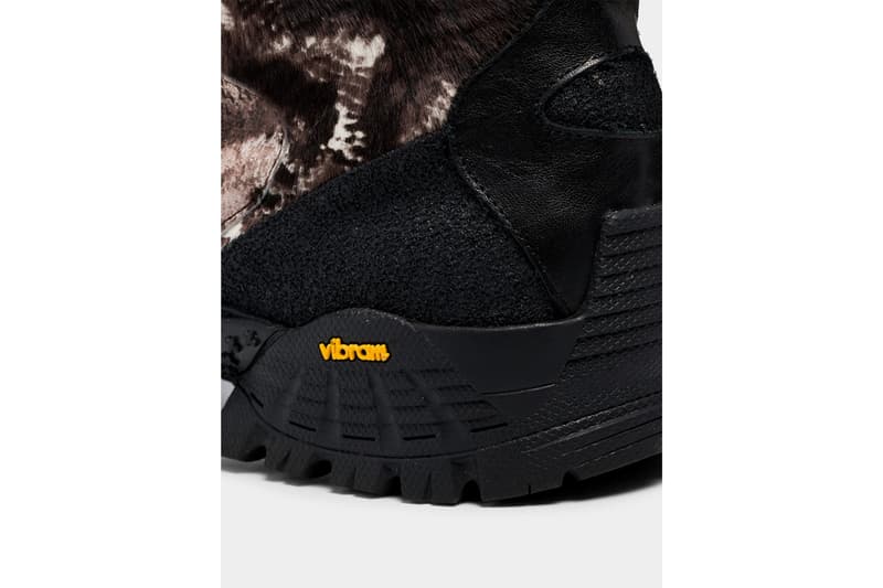 1017 ALYX 9SM Camo Pony Skin Boot Release Brown Black Leather Pony Fur Vibram Sole