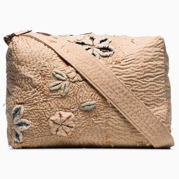 By Walid Beige Tapestry Embroidered Cotton Messenger Bag