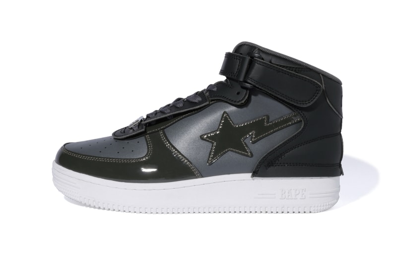 BAPE STA Mids for FW19 Release black white grey a bathing ape sneakers sta motif silver dubraes