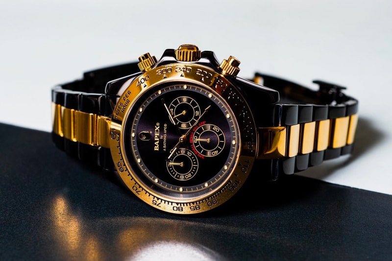 A Bathing Ape BAPEX TYPE-4 42mm dial Release Info Date Black Gold Silver Rolex Daytona 