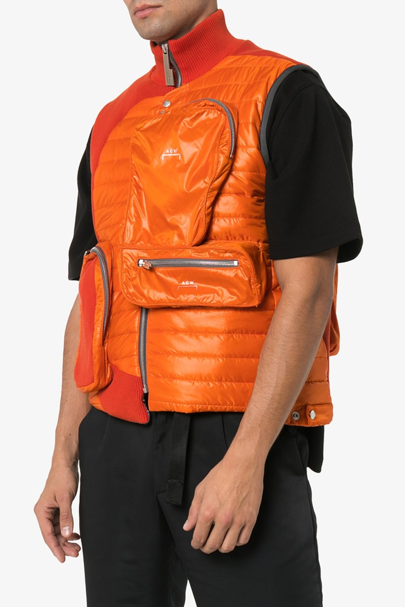 A-COLD-WALL* Asymmetric Pocket Padded Gilet Orange Pockets Ribbed Details Zippers Pouches 